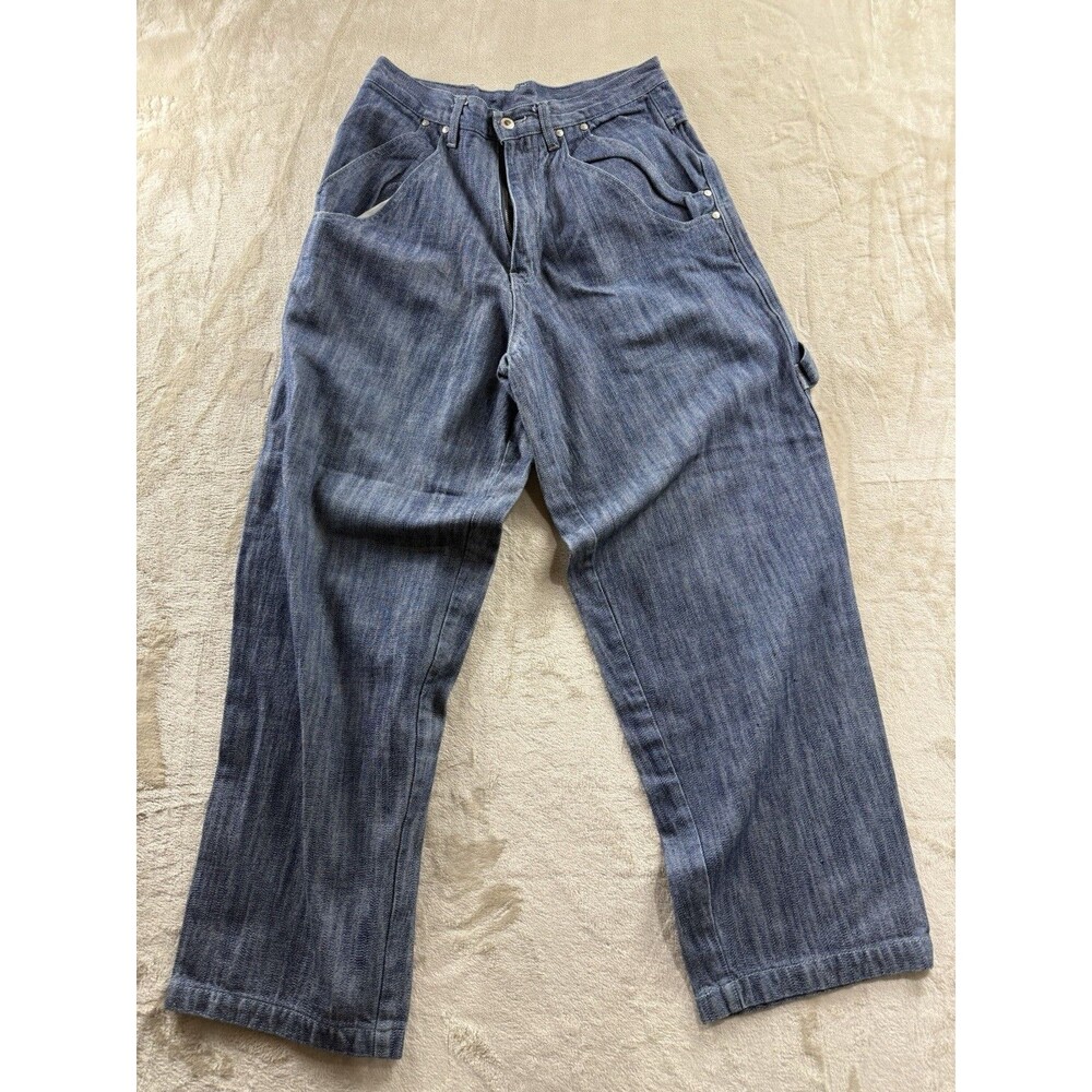Vintage DELF Jeans Mens 32x32 Blue Baggy Wide Leg Hip Hop Embroidered Denim Y2K